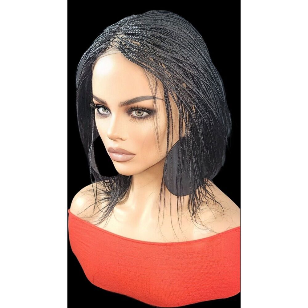 Handmade Braided Lace Wigs, Bob cut, short Micro millions braids. NWT Jet Black - Picture 11 of 15